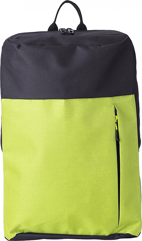 REGATO Batoh s přední kapsou na zip, černo světle zelený