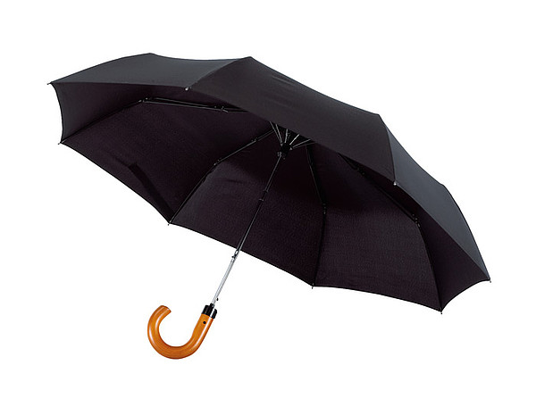 REUS Skládací automatický deštní se zahnutou rukojetí, černý