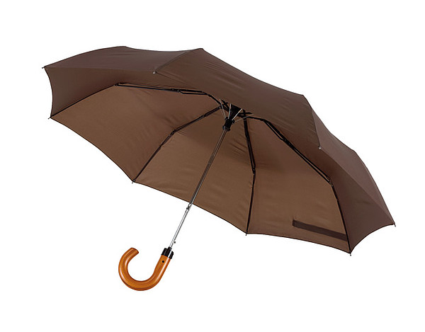 REUS Skládací automatický deštní se zahnutou rukojetí, hnědý