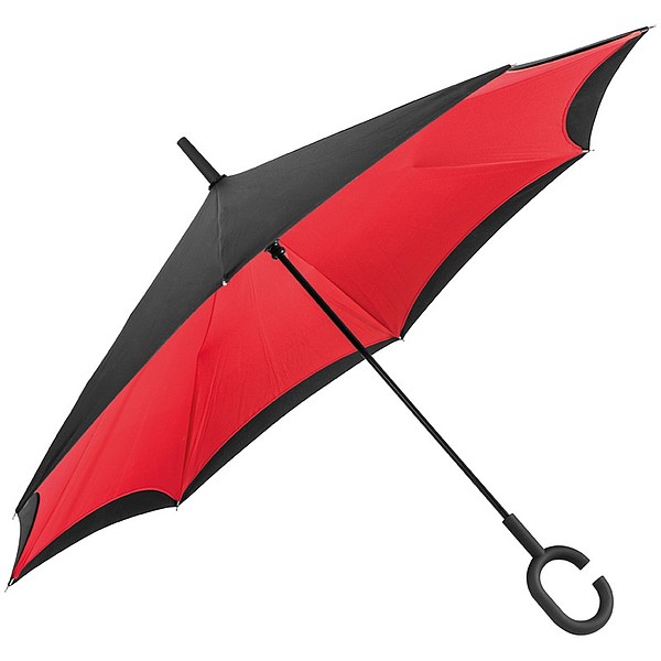 REVERSE Deštník, sklápějící se suchou stranou ven s rukojetí tvaru C, červená