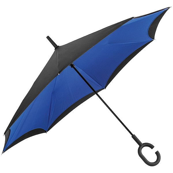 REVERSE Deštník, sklápějící se suchou stranou ven s rukojetí tvaru C, modrá