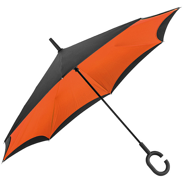 REVERSE Deštník, sklápějící se suchou stranou ven s rukojetí tvaru C, oranžová