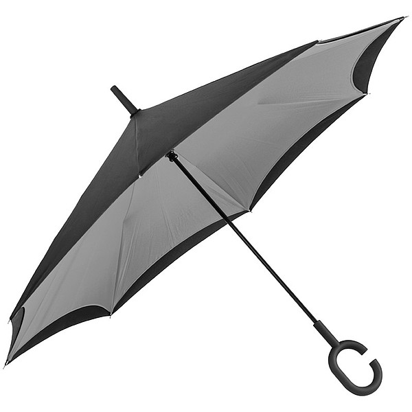 REVERSE Deštník, sklápějící se suchou stranou ven s rukojetí tvaru C, šedá