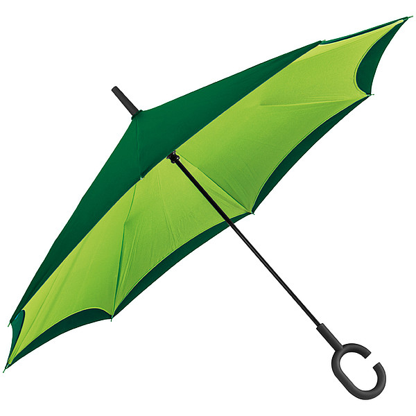 REVERSE Deštník, sklápějící se suchou stranou ven s rukojetí tvaru C, zelená