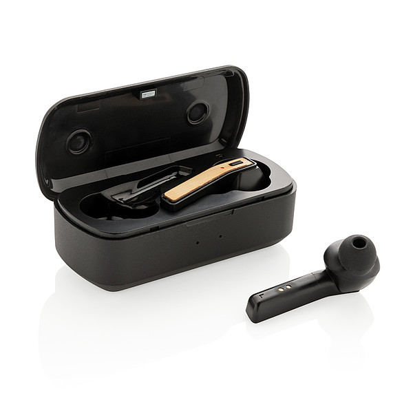 ROCHUS Bambusová bezdrátová sluchátka v nabíjecí krabičce Free Flow, černá