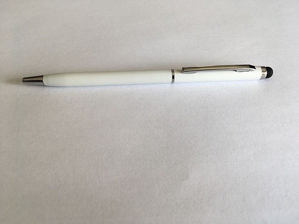 RUBBY Kovové kuličkové pero, modrá náplň, černý stylus pro kapac.displej, bílé