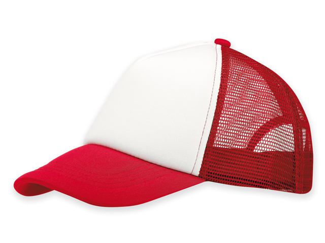 SAFA polyesterová baseballová čepice, plastová spona, 5 panelů, Červená
