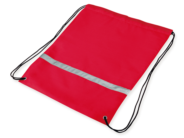 SAFER polyesterový stahovací batoh s reflexním pruhem, 210D, Červená