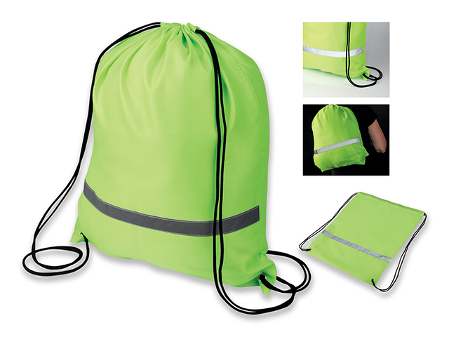 SAFER polyesterový stahovací batoh s reflexním pruhem, 210D, Fluorescenční zelená