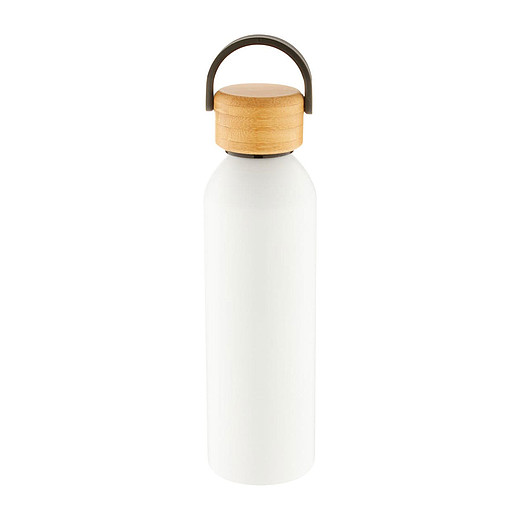 SANGAY Hliníková sportovní láhev s bambusovým víčkem, 600 ml, bílá