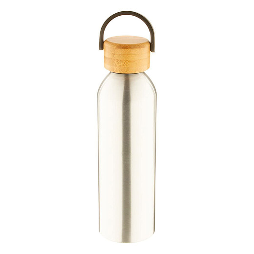 SANGAY Hliníková sportovní láhev s bambusovým víčkem, 600 ml, stříbrná