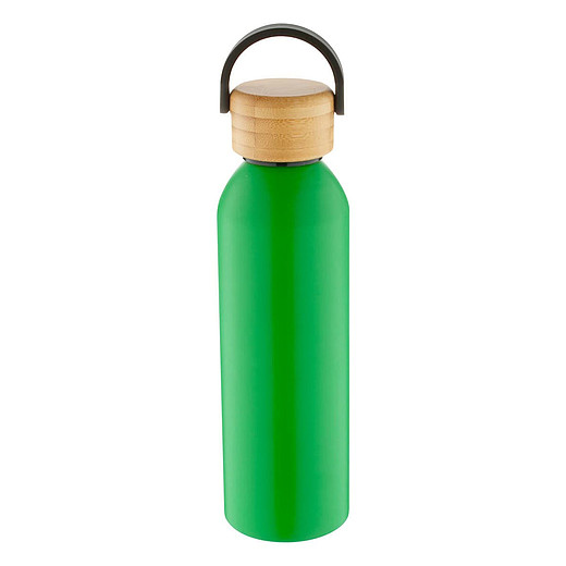 SANGAY Hliníková sportovní láhev s bambusovým víčkem, 600 ml, zelená