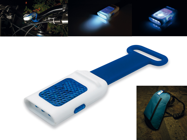 SEE plastová 4 LED svítilna s odrazkou, silikonový úchyt, Modrá