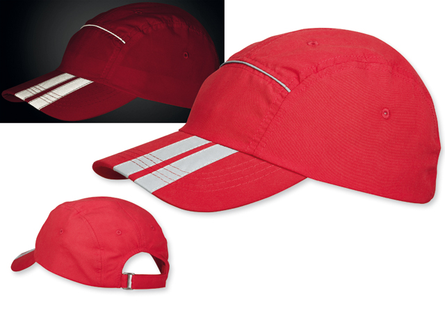 SIGY polyesterová baseballová čepice, reflexní doplňky, suchý zip, Červená