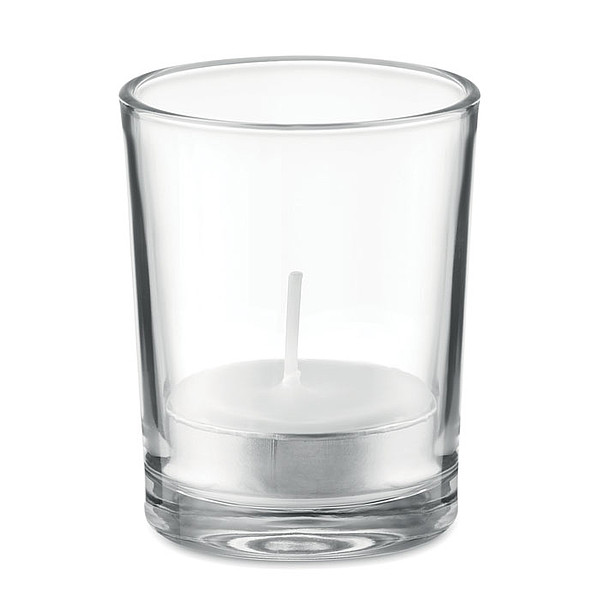 SILIA Vonná čajová svíčka ve svícnu ze skla, bílá