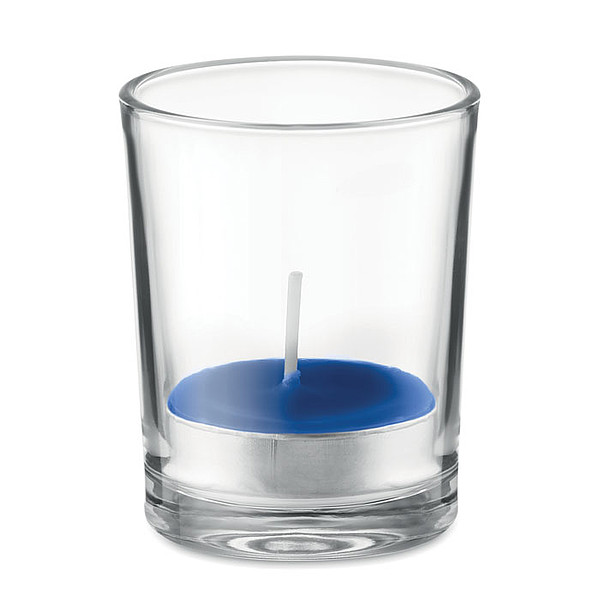 SILIA Vonná čajová svíčka ve svícnu ze skla, královská modrá