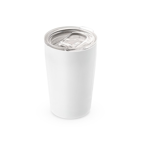 SLIDER. Dvouplášťový sublimační cestovní hrnek z nerezové oceli 380 ml, bílá