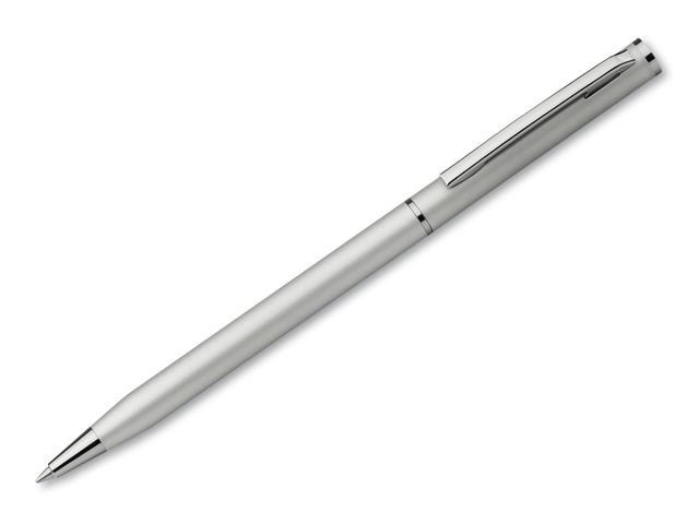 SLIM METAL kovové kuličkové pero, modrá náplň, Saténově stříbrná