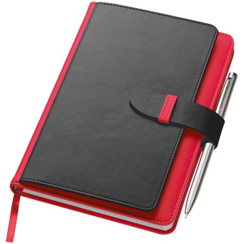 SMARTER Poznámkový blok A5 s kapsičkami na pero a vizitky, červený