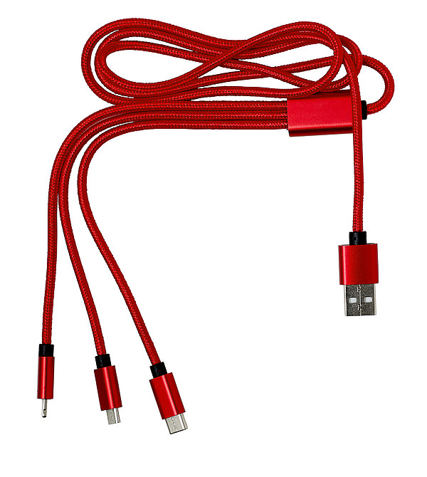 SORIALO Nabíjecí kabel s různými koncovkami. Červená.