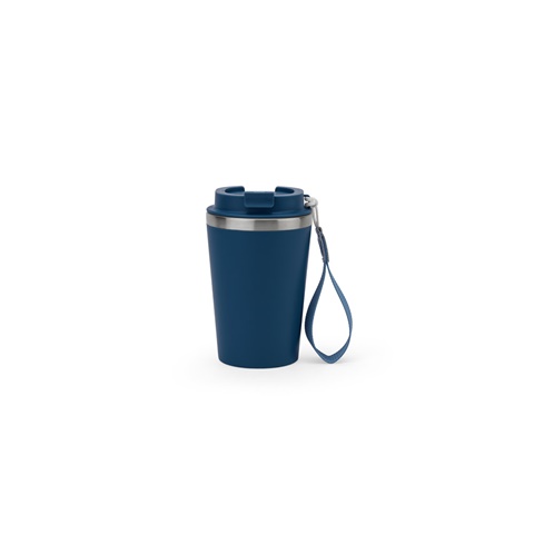 SPITZ. Cestovní hrnek z nerezové oceli (90 % recyklované) a vnější stěnou z PP, s matným povrchem 440 ml, námořnická modrá