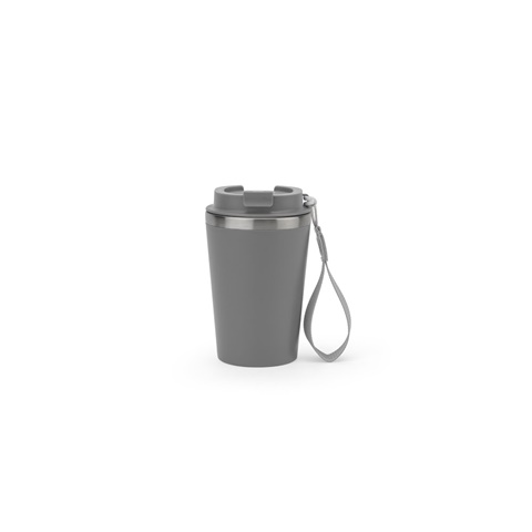 SPITZ. Cestovní hrnek z nerezové oceli (90 % recyklované) a vnější stěnou z PP, s matným povrchem 440 ml, šedá