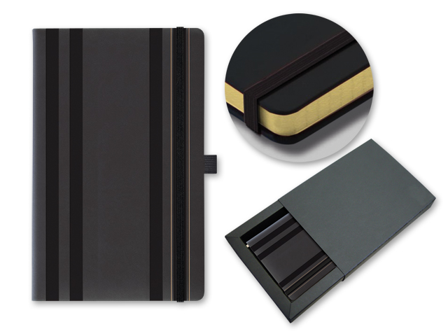 STRIPES CLASSIC poznámkový zápisník s gumičkou 130x210 mm, Černá