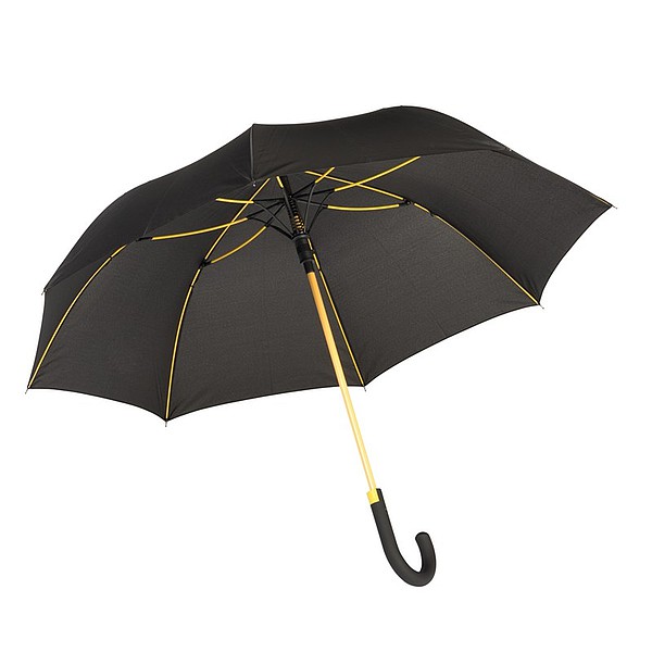 TELAMON Automatický holový deštník s pogumovanou rukojetí, černá/žlutá