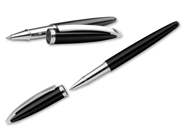 TIAGO ROLLER kovové keramické pero, modrá náplň, SANTINI, Černá