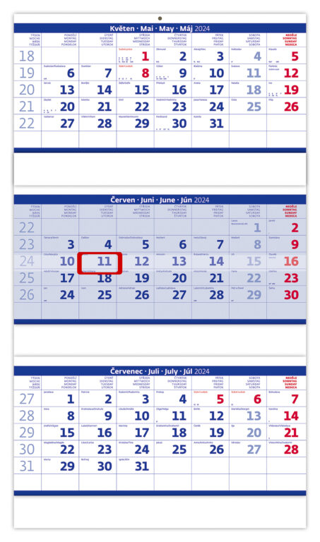 Tříměsíční skládaný kalendář modrý