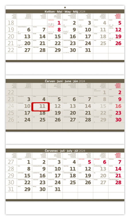 Tříměsíční skládaný kalendář šedý