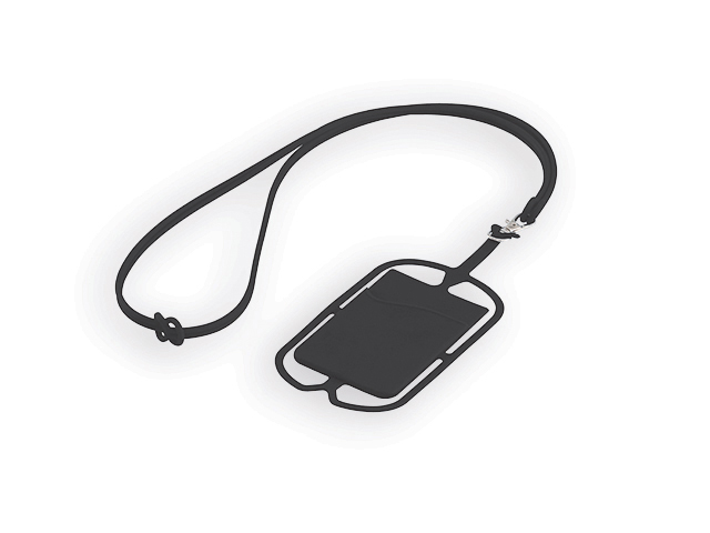 TRUMEN silikonová šňůrka na krk s držákem na telefon a kapsou na kartu, Černá