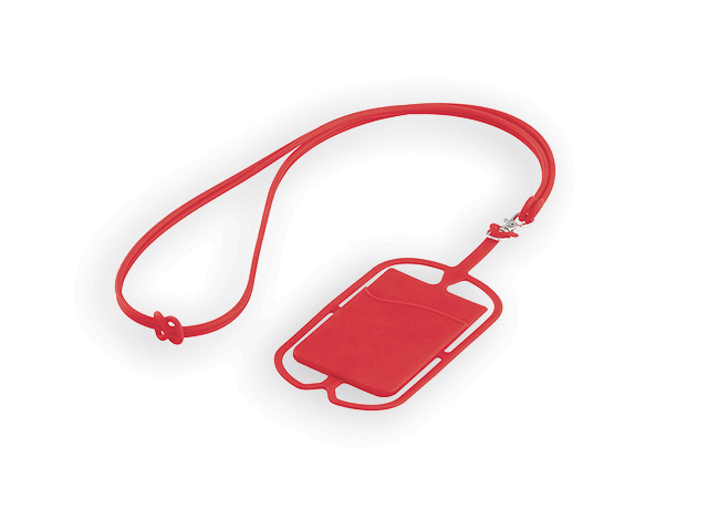 TRUMEN silikonová šňůrka na krk s držákem na telefon a kapsou na kartu, Červená
