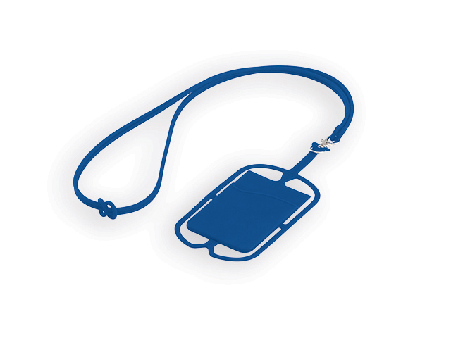 TRUMEN silikonová šňůrka na krk s držákem na telefon a kapsou na kartu, Modrá