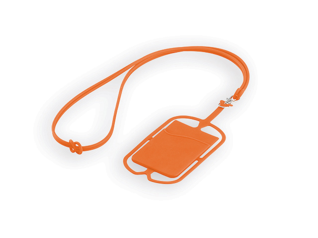 TRUMEN silikonová šňůrka na krk s držákem na telefon a kapsou na kartu, Oranžová