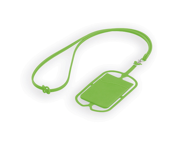 TRUMEN silikonová šňůrka na krk s držákem na telefon a kapsou na kartu, Světle zelená