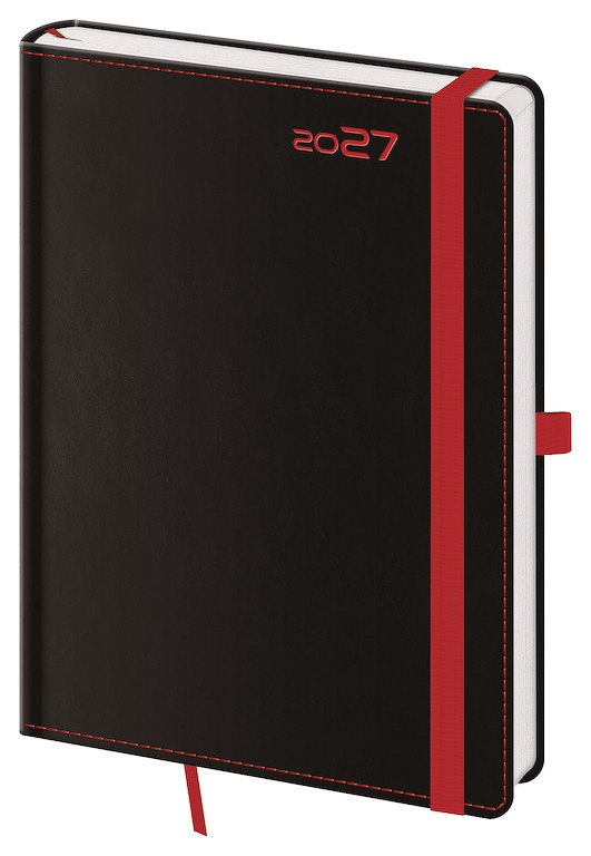 Týdenní diář A5 Black Red s poutkem
