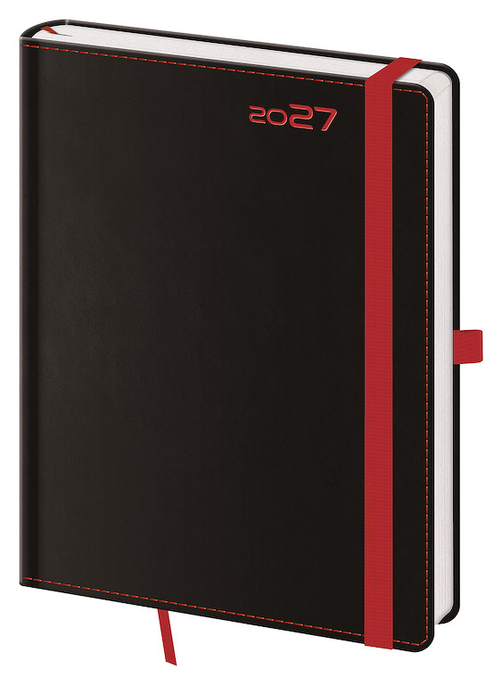 Týdenní diář B6 Black Red s poutkem