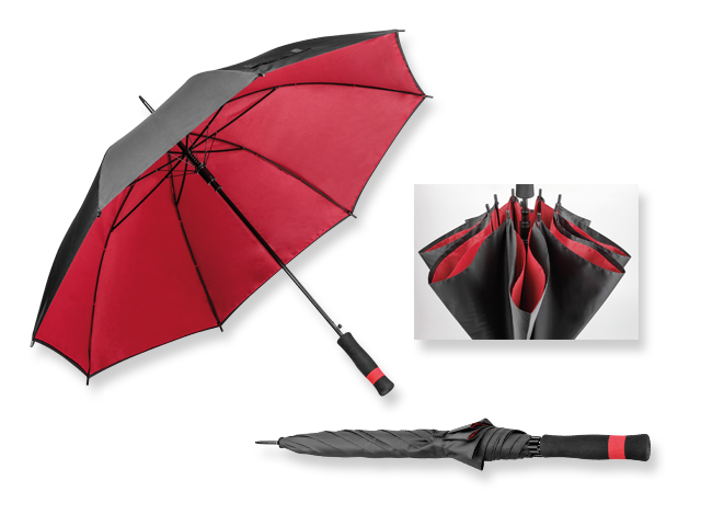 UMBRIEL polyesterový vystřelovací deštník s dvojitým potahem, 8 panelů, Červená