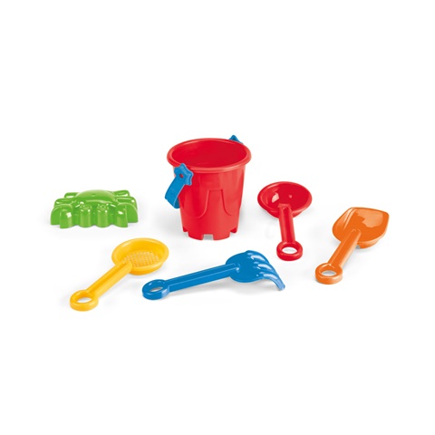 VALLARTA. Plážový kbelík z PP s 5 kusy příslušenství, červená
