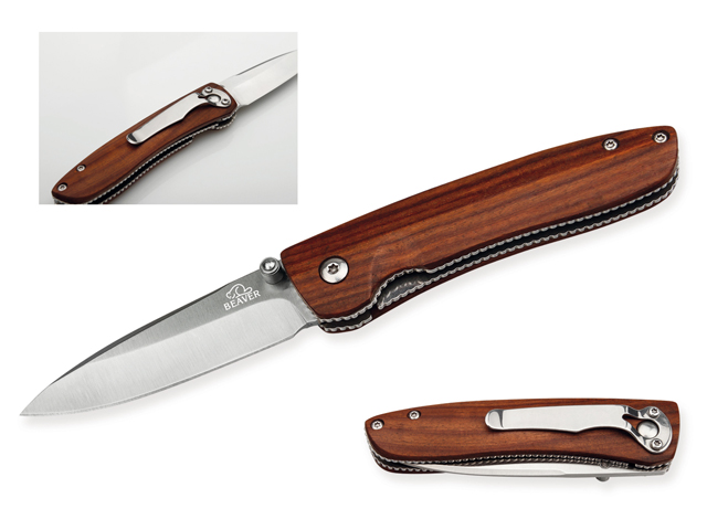 VIDAR nerezový kapesní nůž s pojistkou, ostří 7 cm, BEAVER, Přírodní