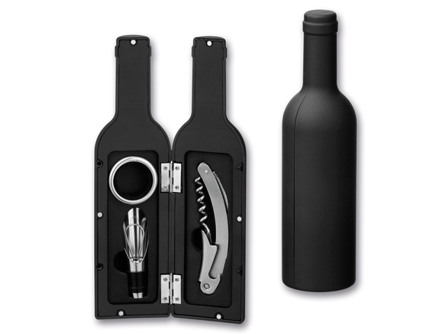 VINET 3dílná sada na víno v plastové dárkové krabičce, Černá