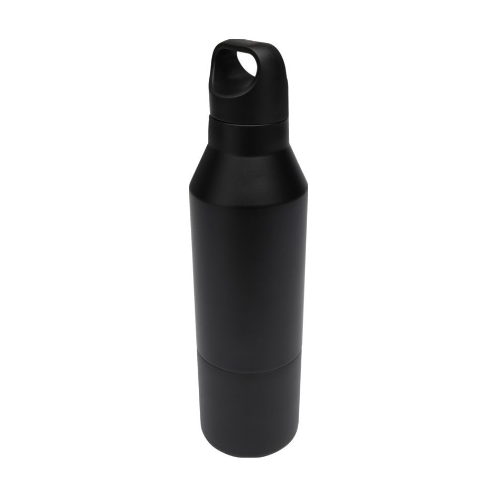 VIORA Dvoustěnná termoska s hrnkem z recyklované nerezové oceli, 600 ml, černá