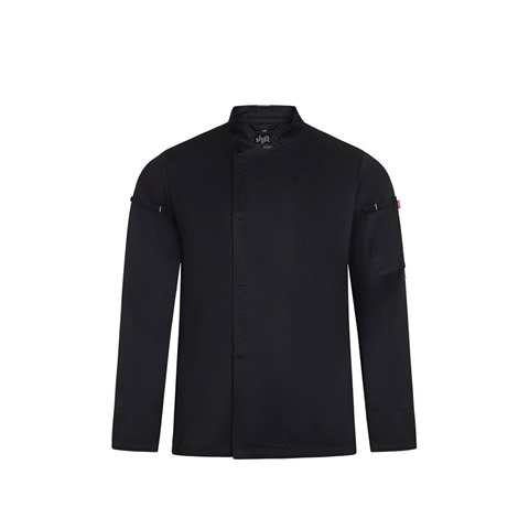 VL AGNI. Unisexová kuchyňská bunda (190 g/m²) z bavlny (35 %) a recyklovaného polyesteru (65 %), černá, 2XL