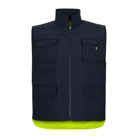 VL DIANA. Polstrovaná vesta (220 g/m²), oboustranná a vícekapsová, z polyesteru (100 %), se zapínáním na zip a oboustranným tahákem, žlutá, 2XL