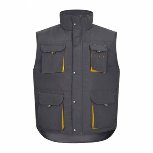 VL NERGAL. Vycpaná vesta, dvoubarevná, vícekapsová (120 g/m²), z polyesteru (100 %), šedá, 2XL