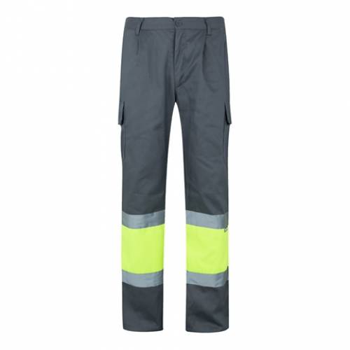 VL POSEIDON. Dvoubarevné keprové kalhoty s více kapsami (210 g/m²), z bavlny (20 %) a polyesteru (80 %), šedá, 2XL