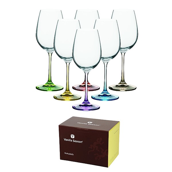 VS NUKUALOFA Sada 6 sklenic na víno (350ml) s barevnými nožkami