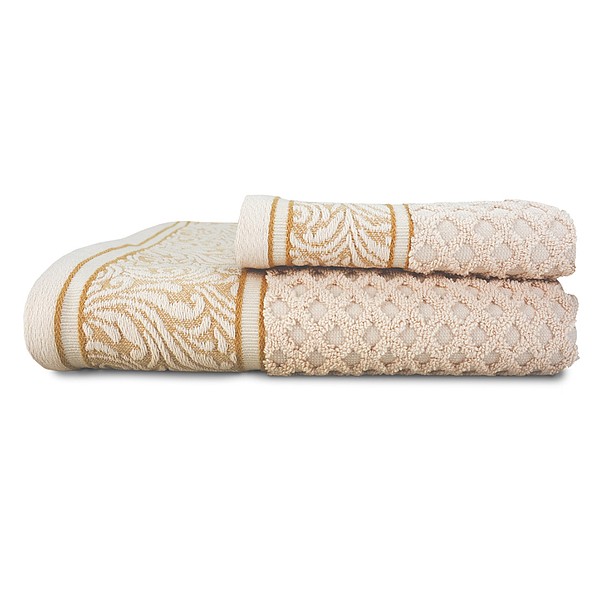 WINTER Set luxusních ručníků se zdobenou bordurou 60x110 a 30x50 cm, 600 g, lososová/zlatá