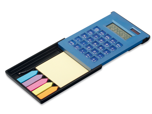 ZIGGY duální kalkulačka s 8místným displejem s kul. perem a lep. papírky, Nebesky modrá